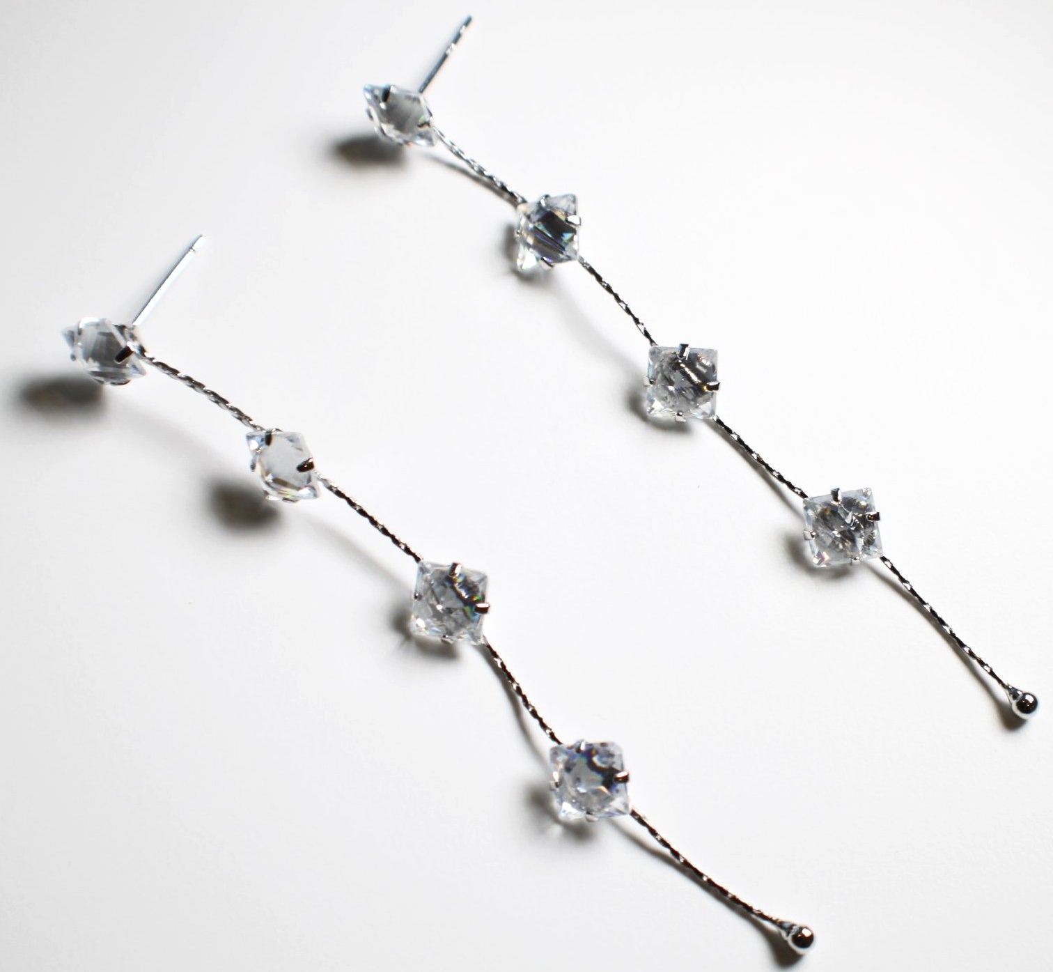 Long Drop Zirconia Earrings